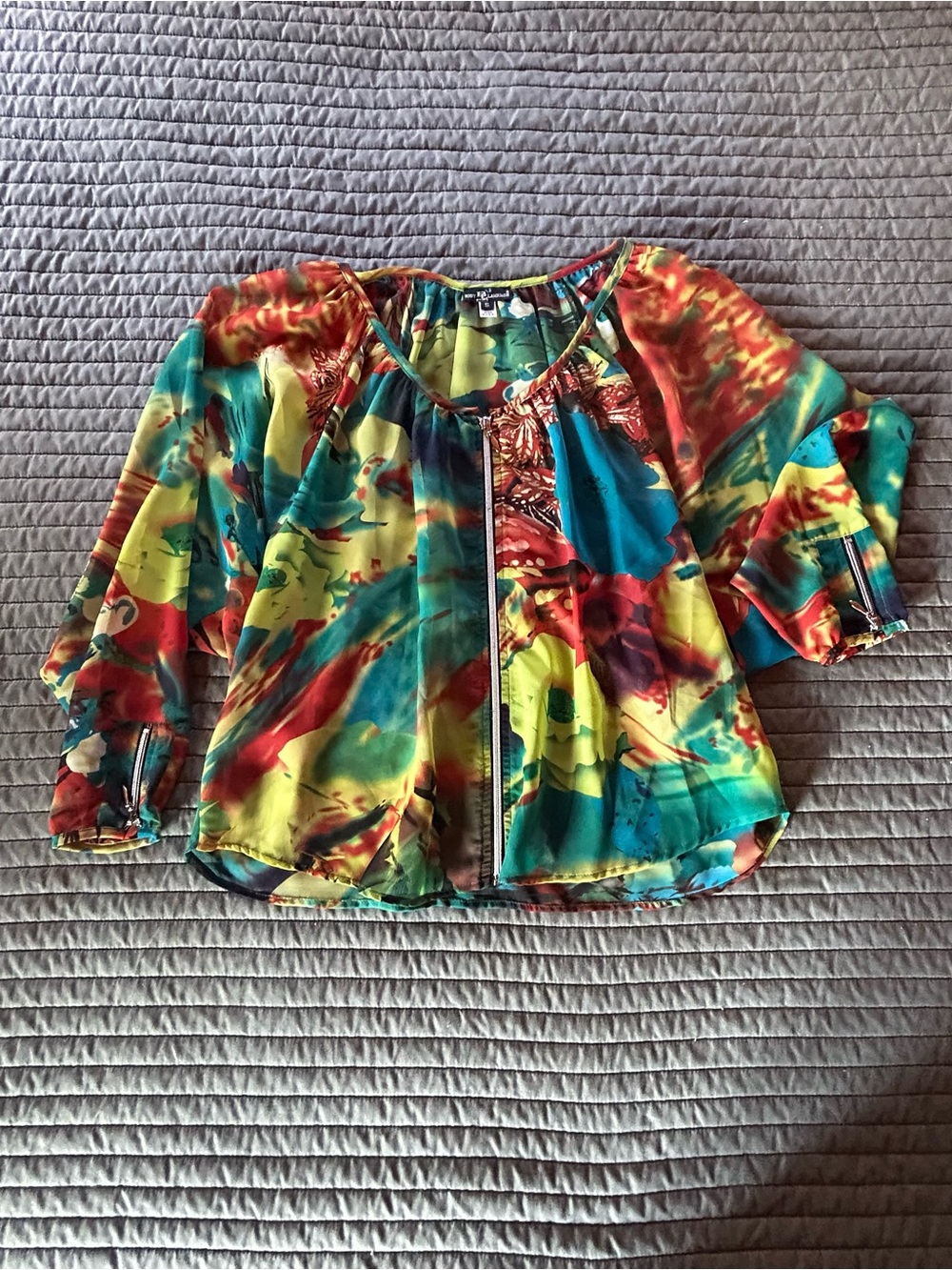 Body Language Paris Multicolor Sheer zip up Blouse